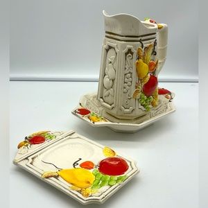 New Trends Japan Vintage Fruit Theme 3 pc Set: Pitcher, Bowl & Spoon Rest Dish